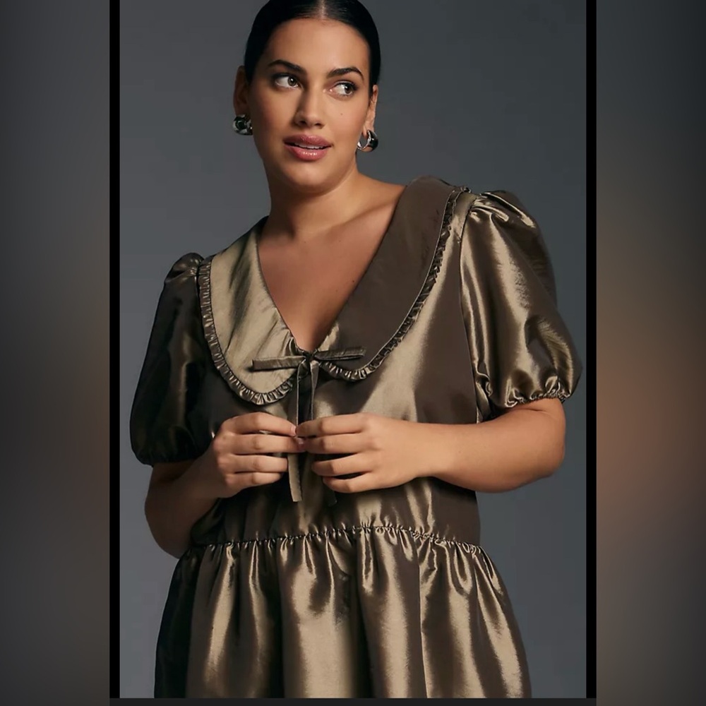 Anthropologie Porridge Collared Taffeta Mini Dress. 2X NWT